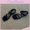 Retro Square Toe Cross Slip On Sandals With Rubber Sole For Summer Casual Women