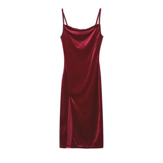 High Slit Bodycon Dress for Women Sleeveless Spaghetti Strap Going Out Midi Dress Sexy Cowl Neck Party Cocktail Dress
