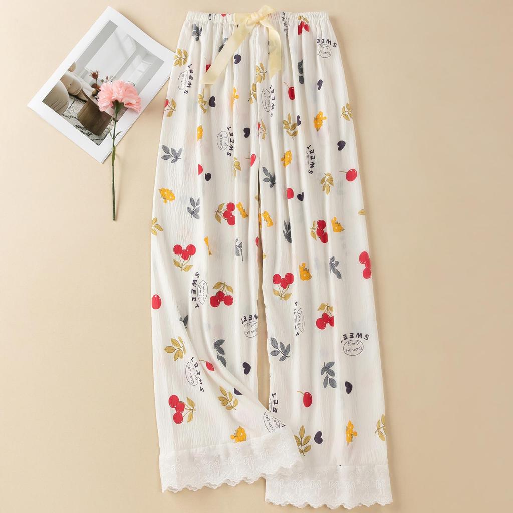 Women's Summer Floral Lace Cotton Pajama Pants - Lightweight, Loose-Fit, Versatile for Home or Outdoors