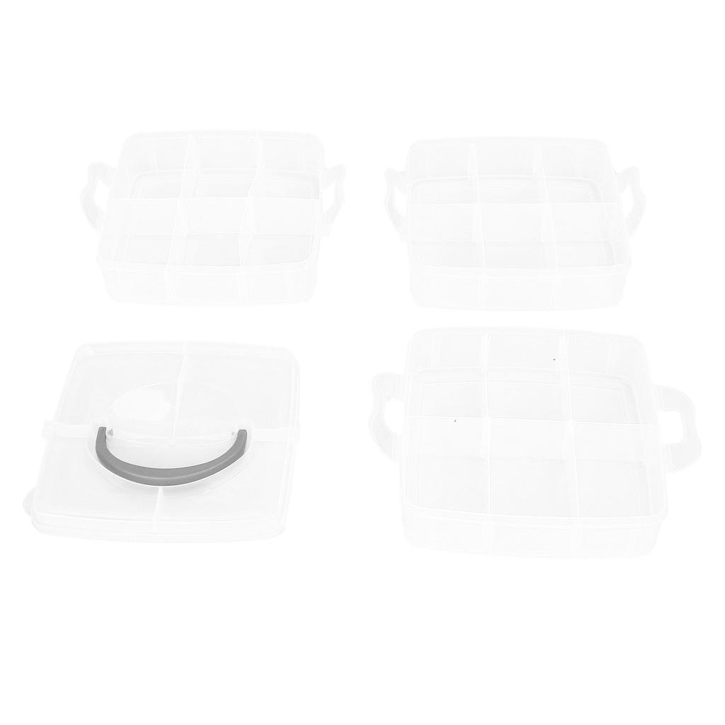 3‑Tier Demountable Plastic Storage Box Clear Portable Tools Toys Container with 18 Grids