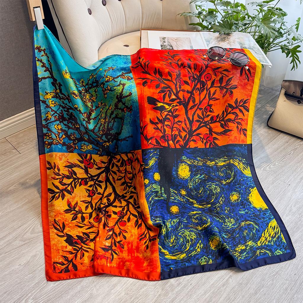 Spring and Summer Floral Design 90*90cm Women Scarf Sunscreen Foulard Shawl Hijab Female Hair Hijab Wraps Neckerchief Bandanda