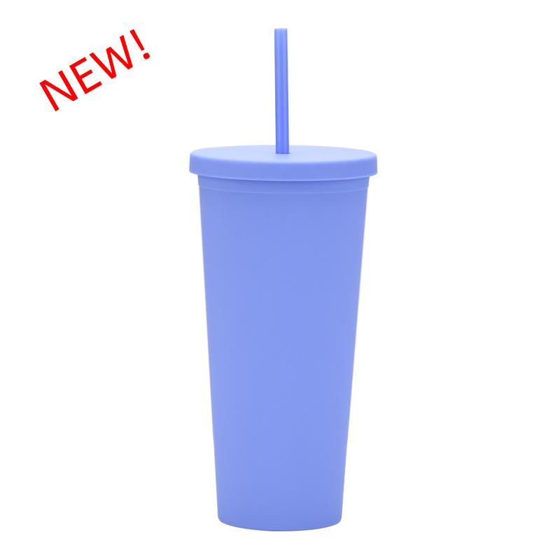 Doppelschichtiger Plastikbecher mit Strohhalm 22oz Großvolumiger Outdoor-Matt-Wasserbecher