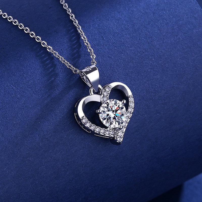 Heart Design Silver Necklace with Moissanite Pendant for Women by Xiaohongshu Kuaishou Douyin