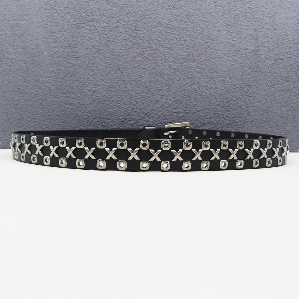 Authentic Double Pin Buckle Rivet Leather Belt - Western Style
