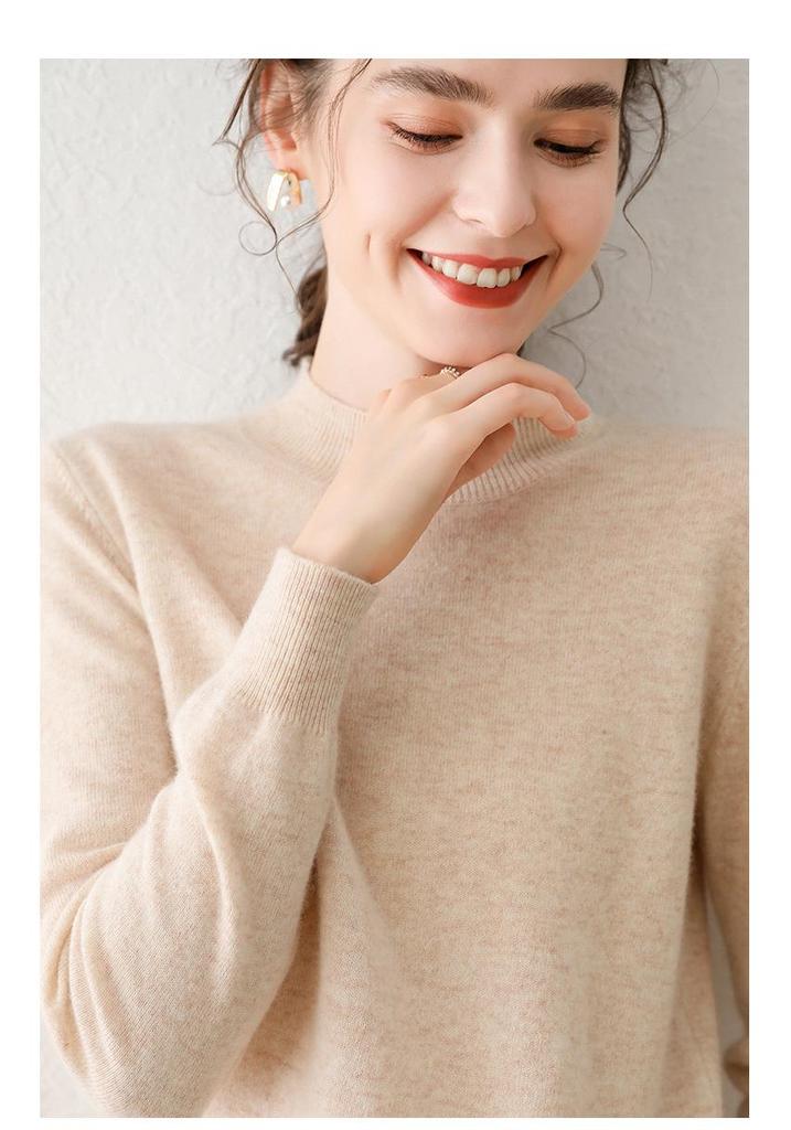 Women's Cashmere Half-High Collar Velvet Sweater - New 2023 Autumn/Winter Long Sleeve Pullover Knit Base Layer Shirt