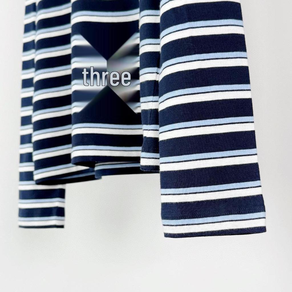 Retro Blue & White Striped Women's Cotton Long Sleeve T-shirt LST030