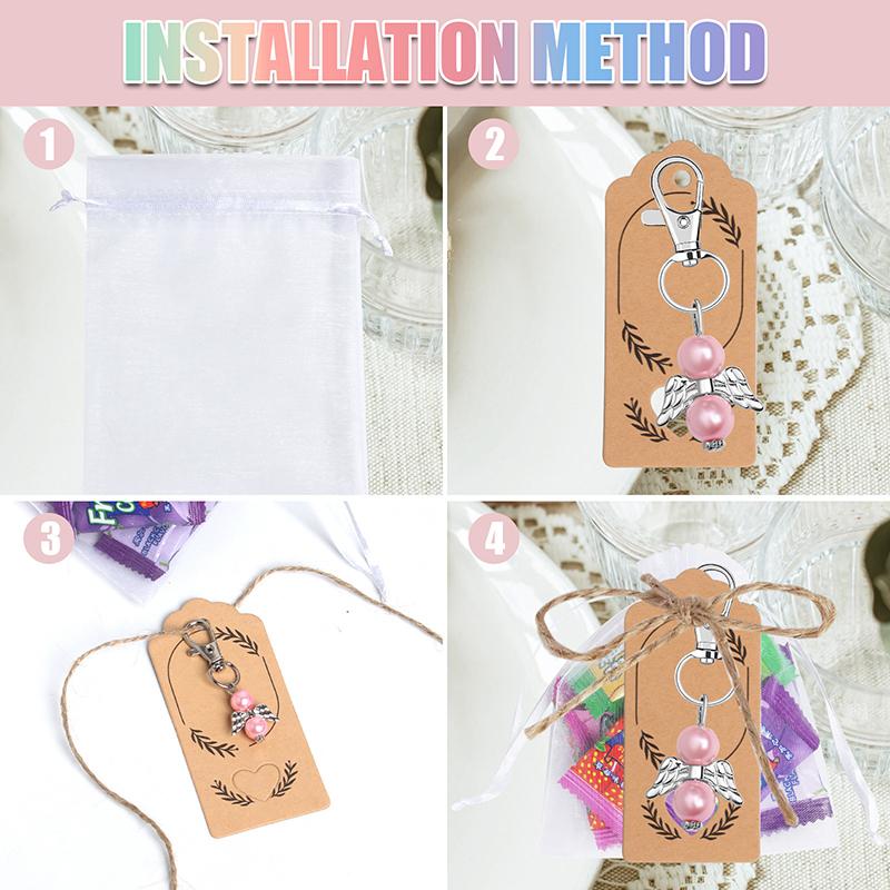 Guardian Angel Pendants, Pack Of 24 Wedding Favours, Guest Gifts, Guardian Angel With Organza Bag, Kraft Paper Tags For Wedding