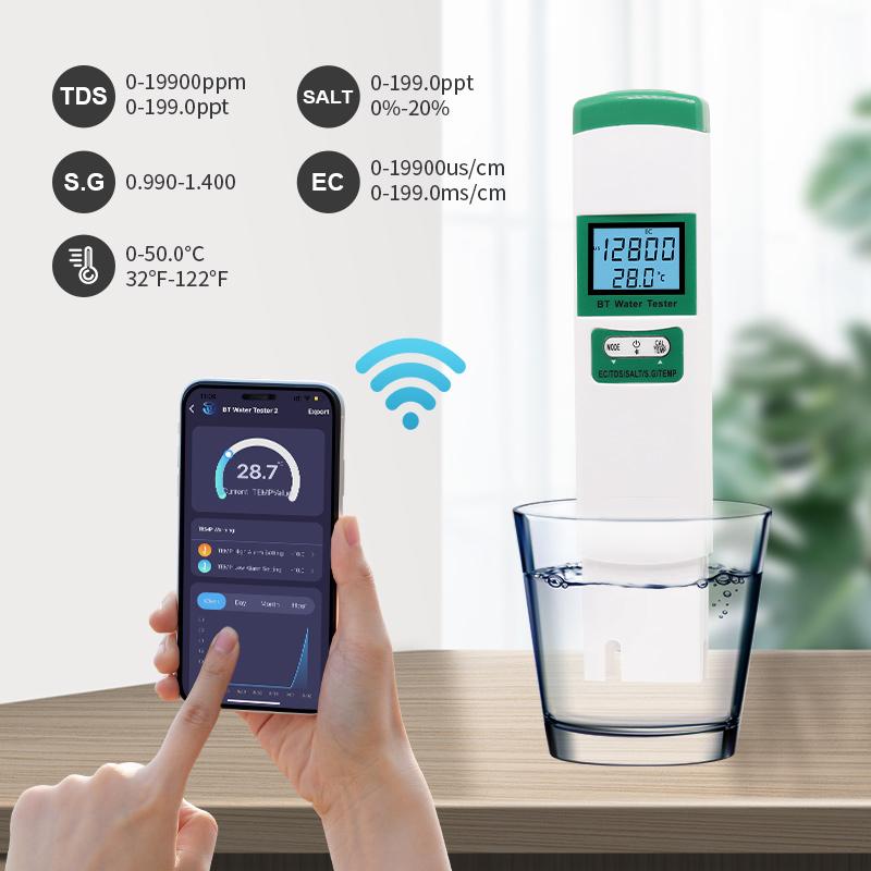 Bluetooth WIFI TDS EC Salinity SG Temperature PPM Meter Water Quality Tester for Drinking Water Aquariums Pool