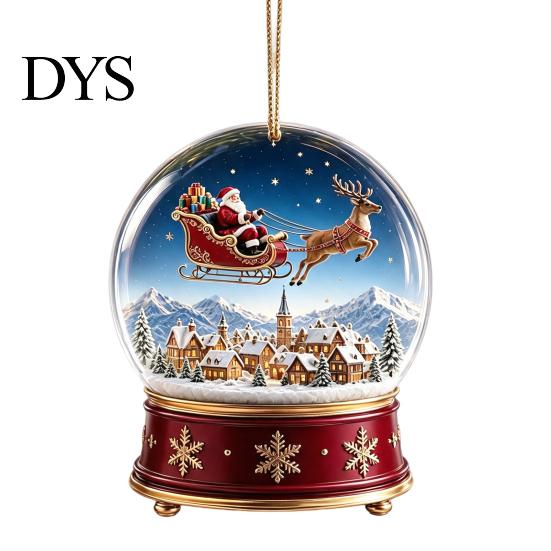 Holiday Party Supplies Christmas Crystal Ball Style Pendant with Hanging Rope, 2D Flat Acrylic Unique Keepsakes Ornament for Tree Decoration