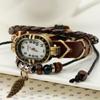 Women Genuine Leather Vintage Quartz Watch Multi Layer Handmade Bracelet Wristwatches Adjustable Length Couple Watch  Bangle