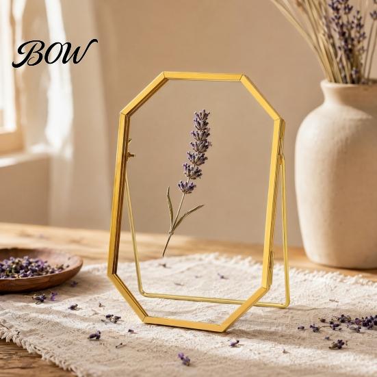 Personalized Memory Frame Glass Press for Dried Flowers, Octagonal Metal Shadow Box with Handprint Clear Glass, Wall Hanging Plant Display Frame, DIY