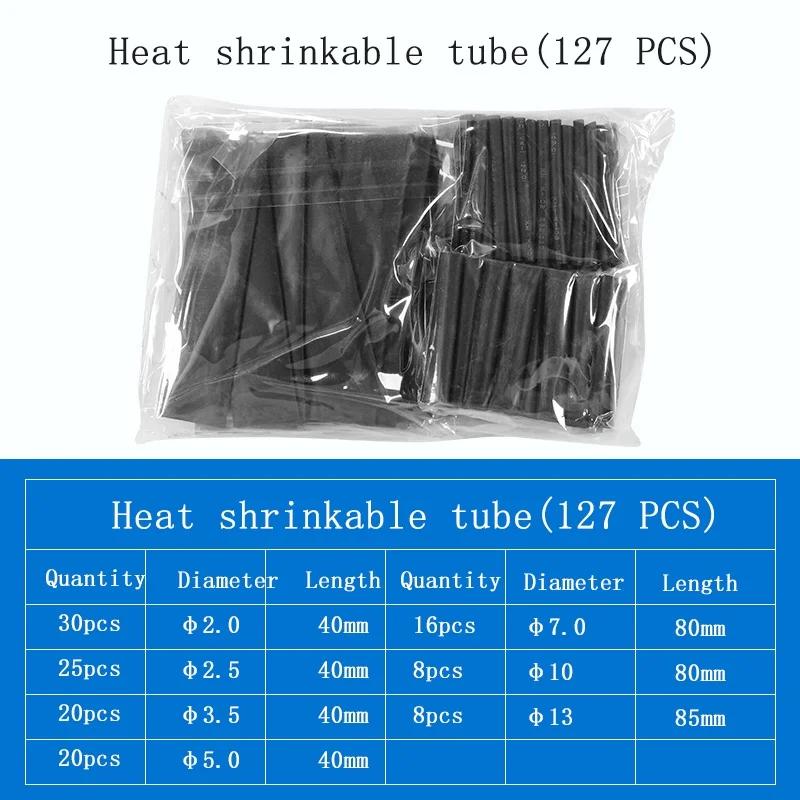 127pcs 7 Sizes Heat Shrink Sleeving Set Thermoresistant Tube Shrink Wrapping Wire Cable Polyolefin Wrap Tubing Ratio 2:1