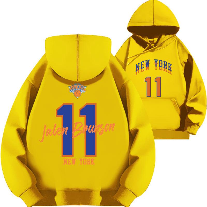 2025 Jalen Brunson Knicks Basketball Hoodie with Plus Velvet for Autumn