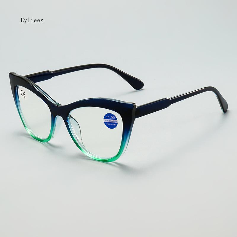 Personalized Large Frame Presbyopia Glasses Fashion Color Blocked Cat Eye Teeth Anti Blue Light Glasses Diopter To +4.0