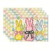 4PC Colorful Buffalo Plaid Bunny Rabbit Placemats - Happy Easter for Spring Holiday Dining & Kitchen Decor, Rabbit Accessories