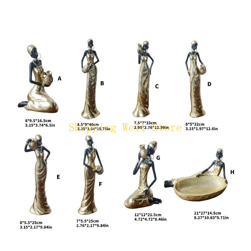 KX4B Handcrafteds African Black Woman Resins Figurine for Unique Home Decoration