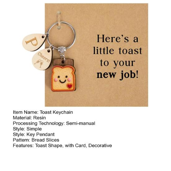 Breloc Toast din Lemn cu Card Felii de Pâine Desen Animat Inel de Chei Rucsac Ghiozdan Decorațiune Agățată Charm pentru Geantă Pandantiv pentru Portofel Cadouri de Noi Începuturi