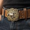 Embossed Design Retro Mens Belt Versatile Style Bull Head Pattern Embossed Belt American Style Trendy Design Bull Head Belt