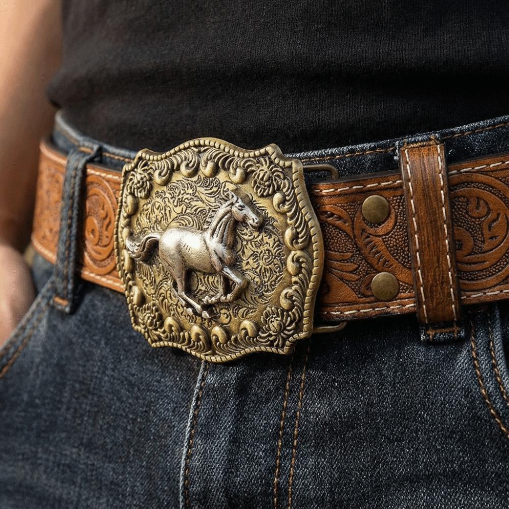 Embossed Design Retro Mens Belt Versatile Style Bull Head Pattern Embossed Belt American Style Trendy Design Bull Head Belt