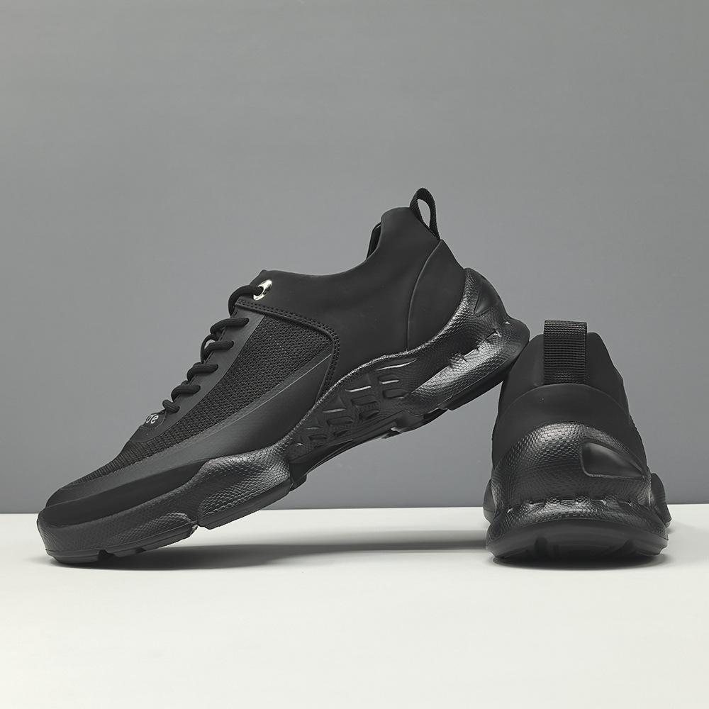 Raw black sneakers thick-soled heightening shoes trendy shoes summer hollow breathable casual shoes