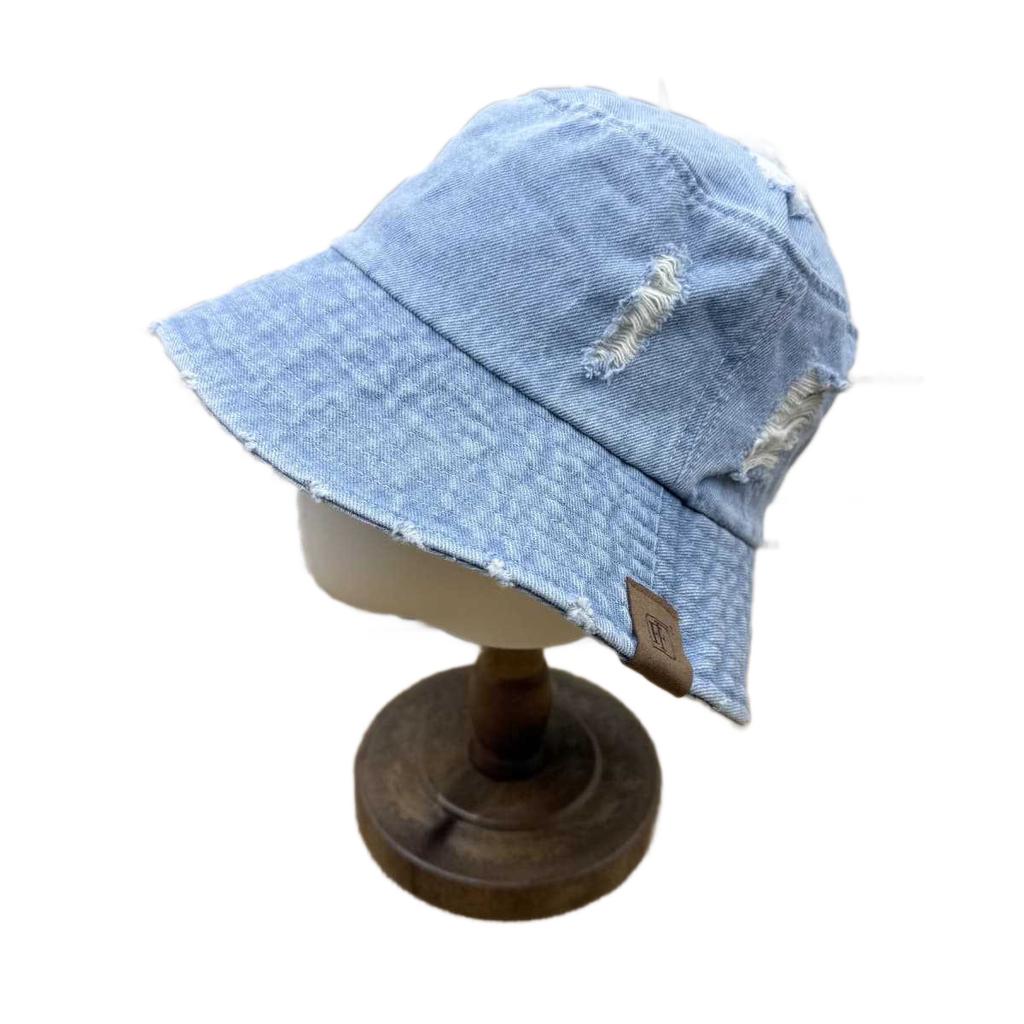 American Retro Old Denim Bucket Hat Women's Broken Edge Rough Edge Design Street Wind Show Face Small Sun Hat Sub Basin Hat
