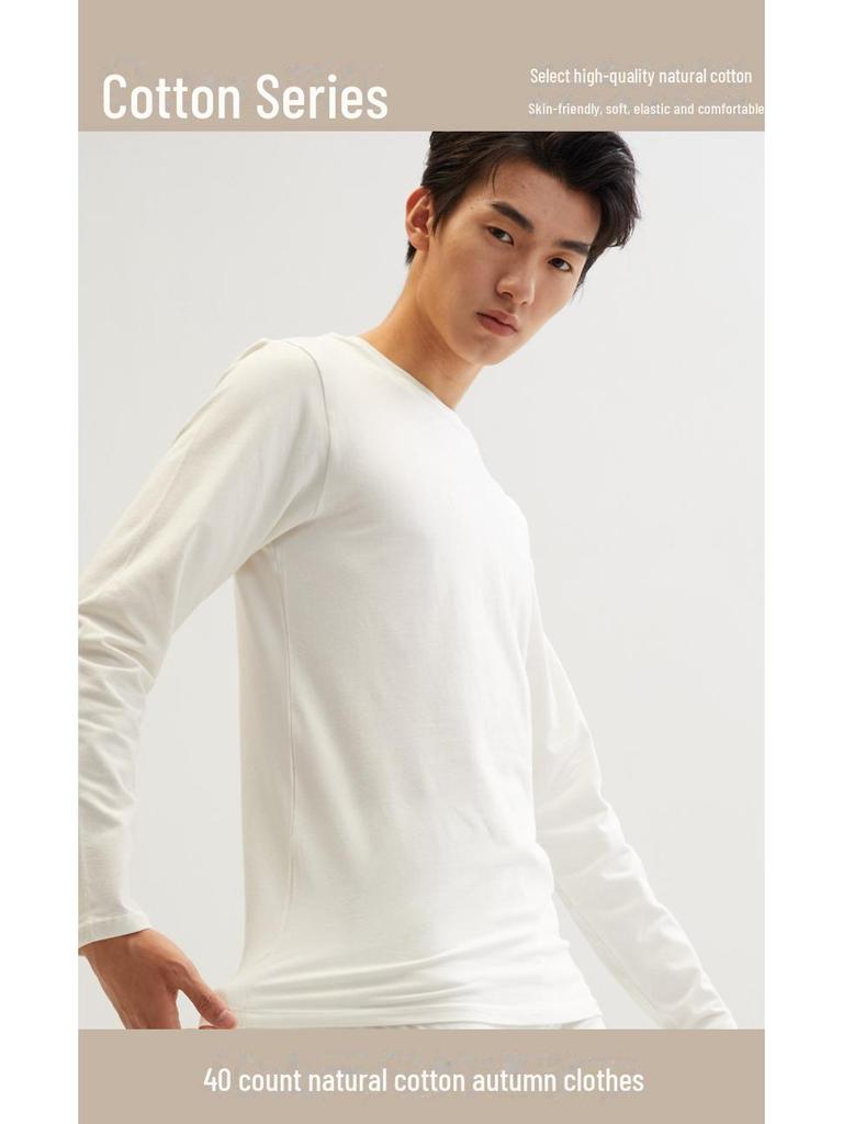 Men's Winter Pure Cotton Thermal Tops: Lightweight, Warm, Single-Piece Sweater-Style Underwear.