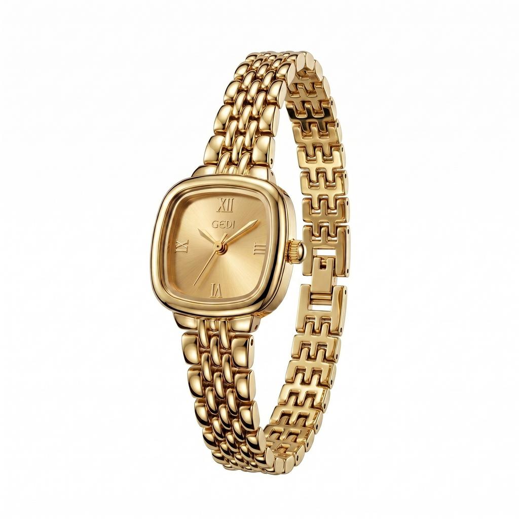 Korean Gentle Wind Powder Plate Steel Belt Workplace Women'S Watch, Literary And Retro Roman Numerals Square Quartz Watch, Versatile Model