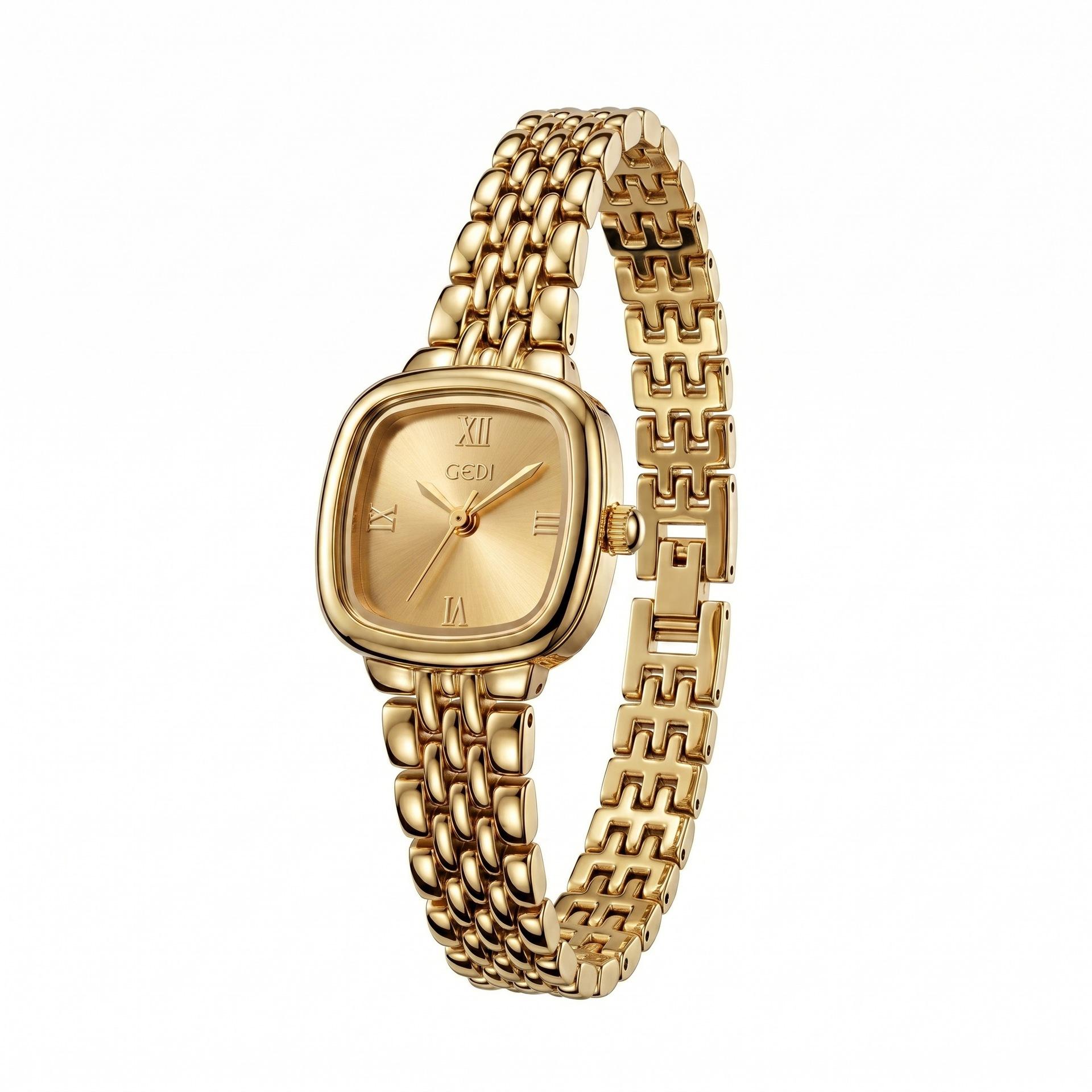 

Korean Gentle Wind Powder Plate Steel Belt Workplace Women S Watch, Literary And Retro Roman Numerals Square Quartz Watch, Versatile Model