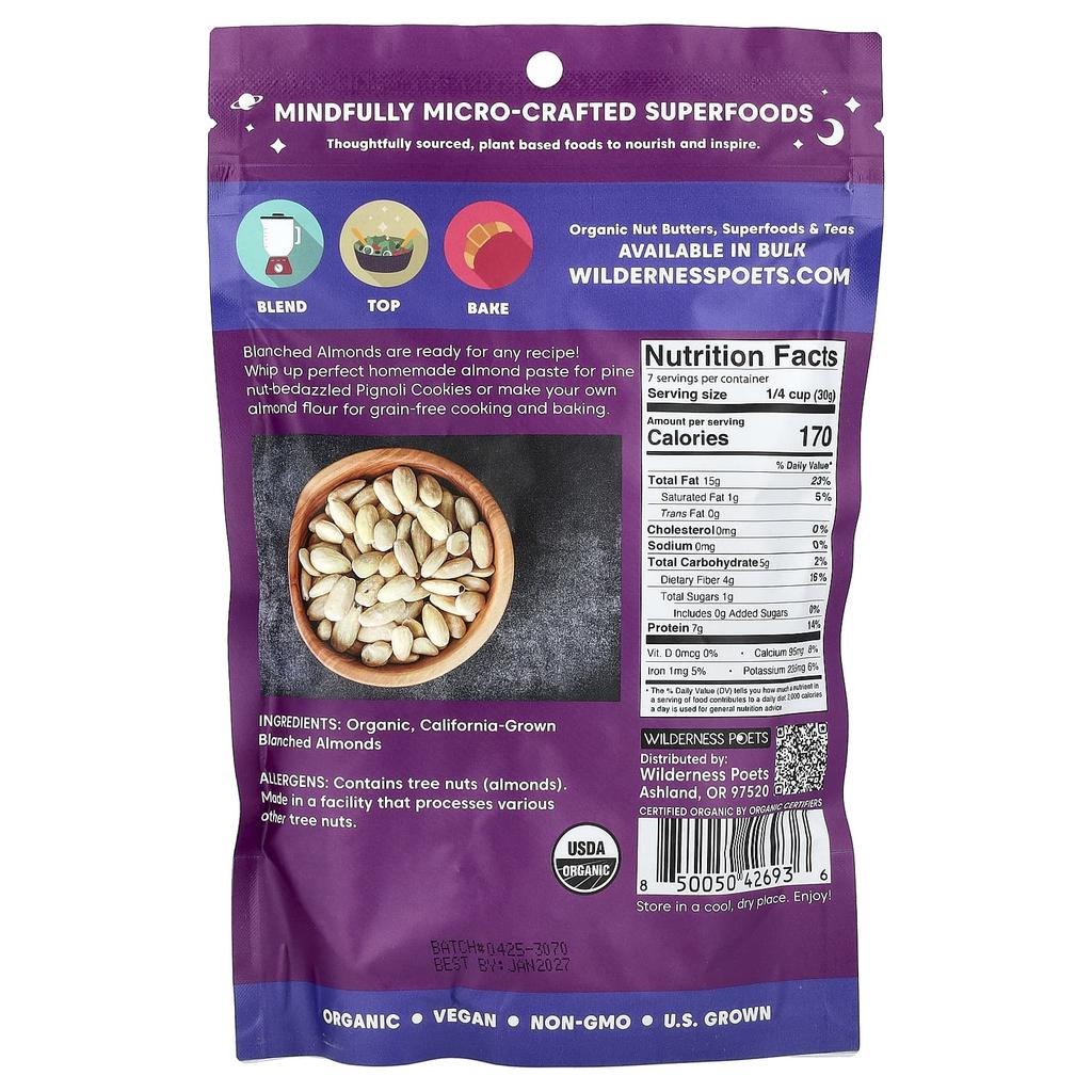Wilderness Poets, Natural Diluted Almonds, 226g (8oz)
