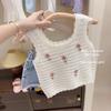 Stylish Summer Outfit For Girls Two Piece Set Includes Knit Vest And Denim Shorts