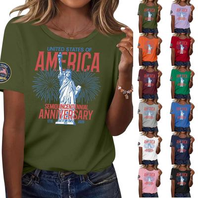 Women's Fashion Casual Printed Short Sleeve Round Neck Pullover Tops