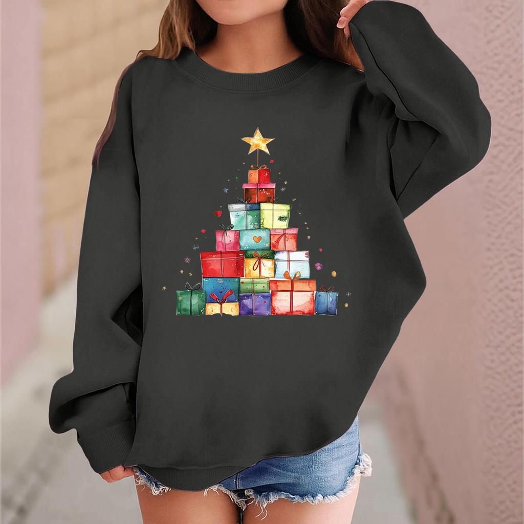 Children's Fashionable Casual Long-sleeved Loose Christmas Print Pullover Sweatshirt