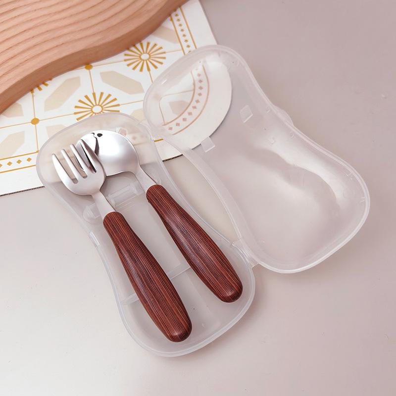 304 Stainless Steel Wood Grain Cutlery with Wooden Handles - Steak Knife, Dessert Spoon, and Fork Set