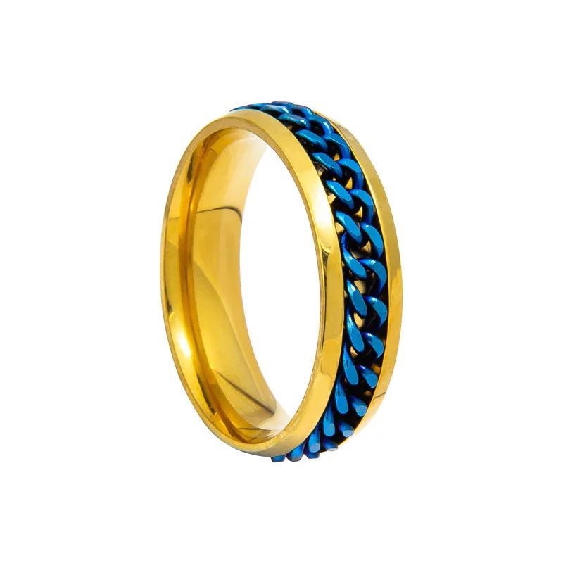 Stainless Steel Rotatable Chain Couple Ring Anxiety Multifunctional  Fashion 6mm Fidget Spinner Rings Power Sense Gifts