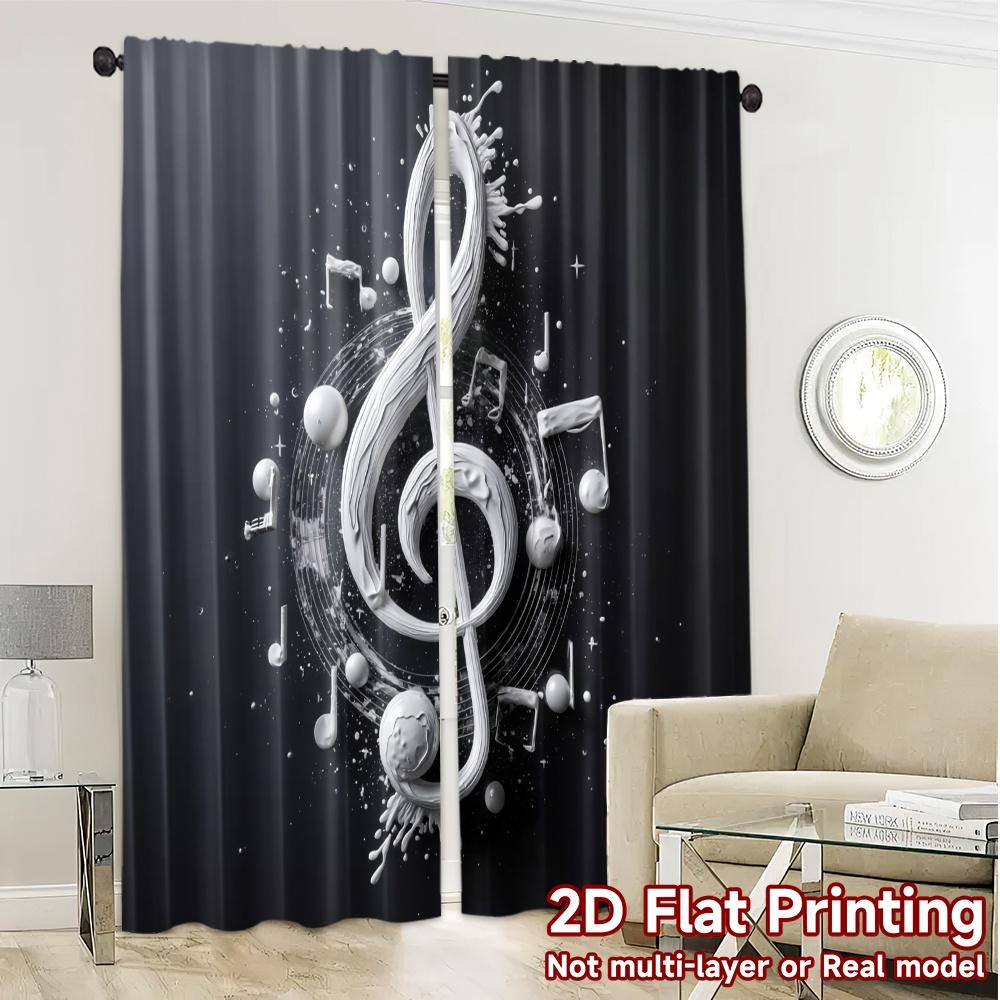 Set Of 2 Modern Flat Printing Curtains Without Rod Melody Splash Versatile Polyester Art Deco Festive Curtain Made