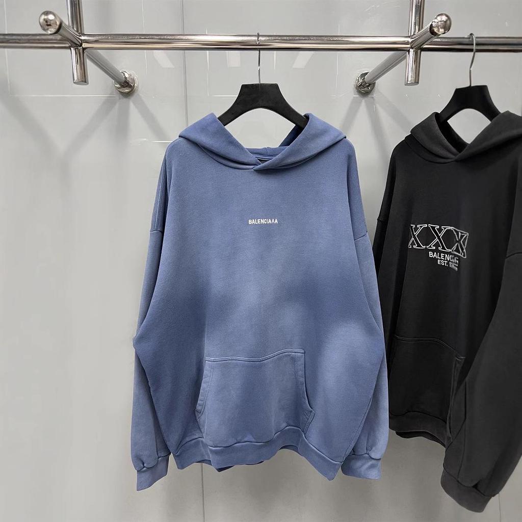 23SS B Brand Gradient Terry Cloth Hoodie with Embroidered Logo, OS Fit, Casual Hooded Sweatshirt