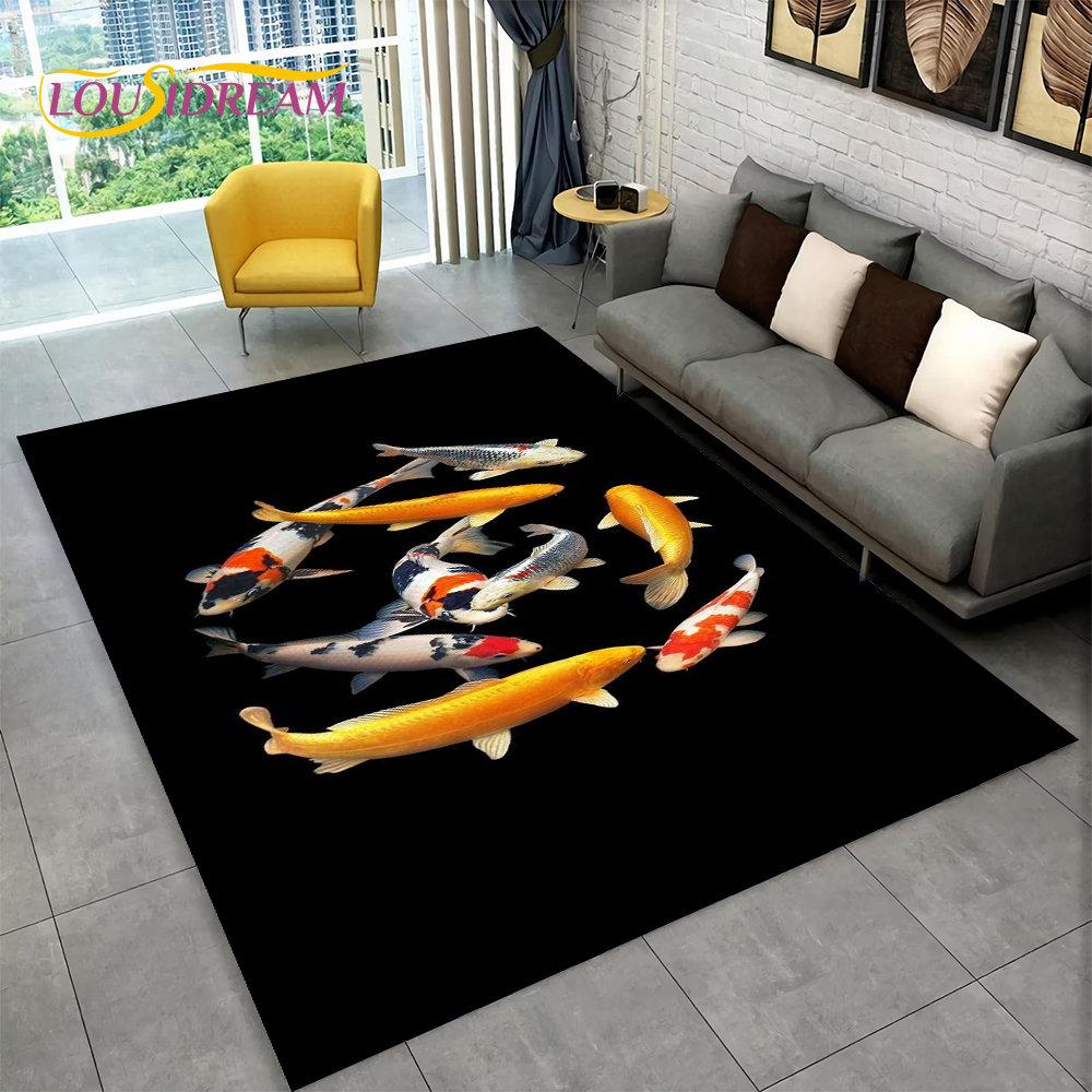 3D Pastoral Tai Chi Carp Fish Area Rug,Carpet Rug for Living Room Bedroom Sofa Doormat Decor,Kid Play Kitchen Non-slip Floor Mat