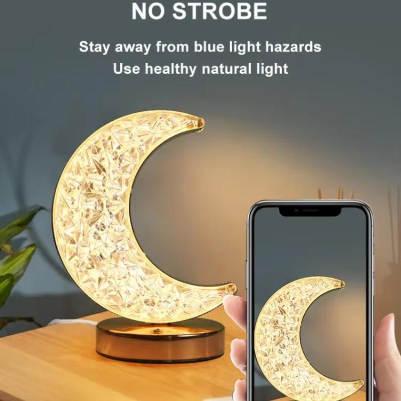 New Bedroom Crystal Touch Dimming Night Light Girls Room Home Decor Aesthetics USB Bedside LED Ambient Table 3d Moon Lamp