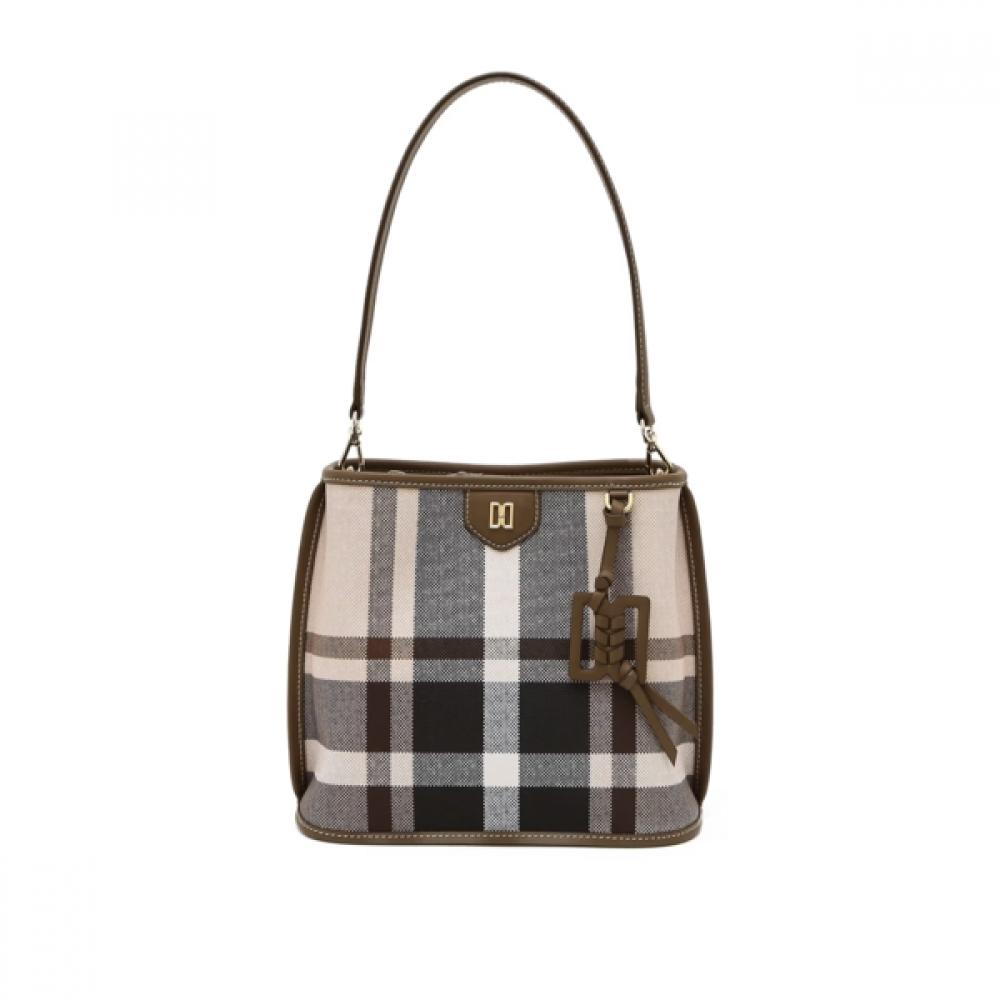 Daks Beige Check Leather Shoulder Bag Dcba6e712i2