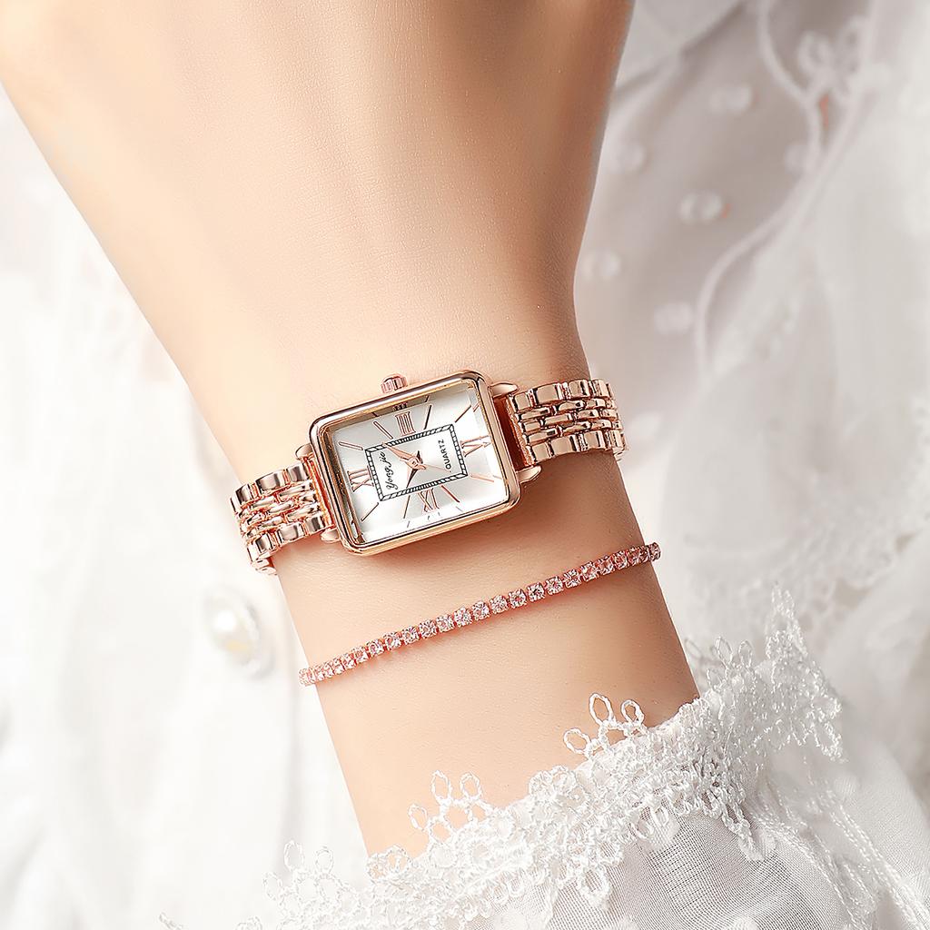 No Gift Box New Style Steel Strap Women's Square Ins Style Niche Korean Version Student Quartz Watch   Bracelet 2-piece Set