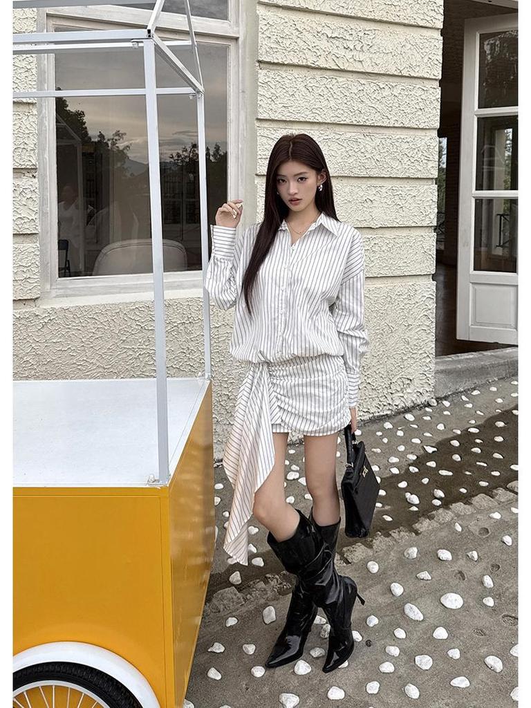 2026 Spring/Summer Women's Striped Shirt Dress – Casual Fashionable Bodycon Design