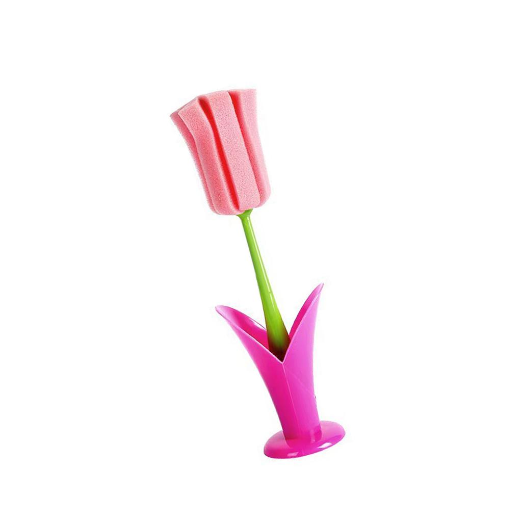 Tulip Shape Cup Cleaning Brush With Detachable Sponge For Deep Scrubbing And Long Handle Design Brush for Kitchen Use