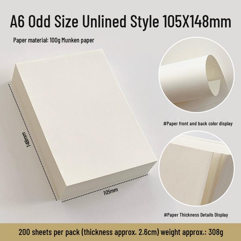 Munken Crème-kleurige Lichtgewicht Losbladig Notitieboekpagina's, 100g, A6/A7/M5, Inktbestendig, Oogvriendelijk.