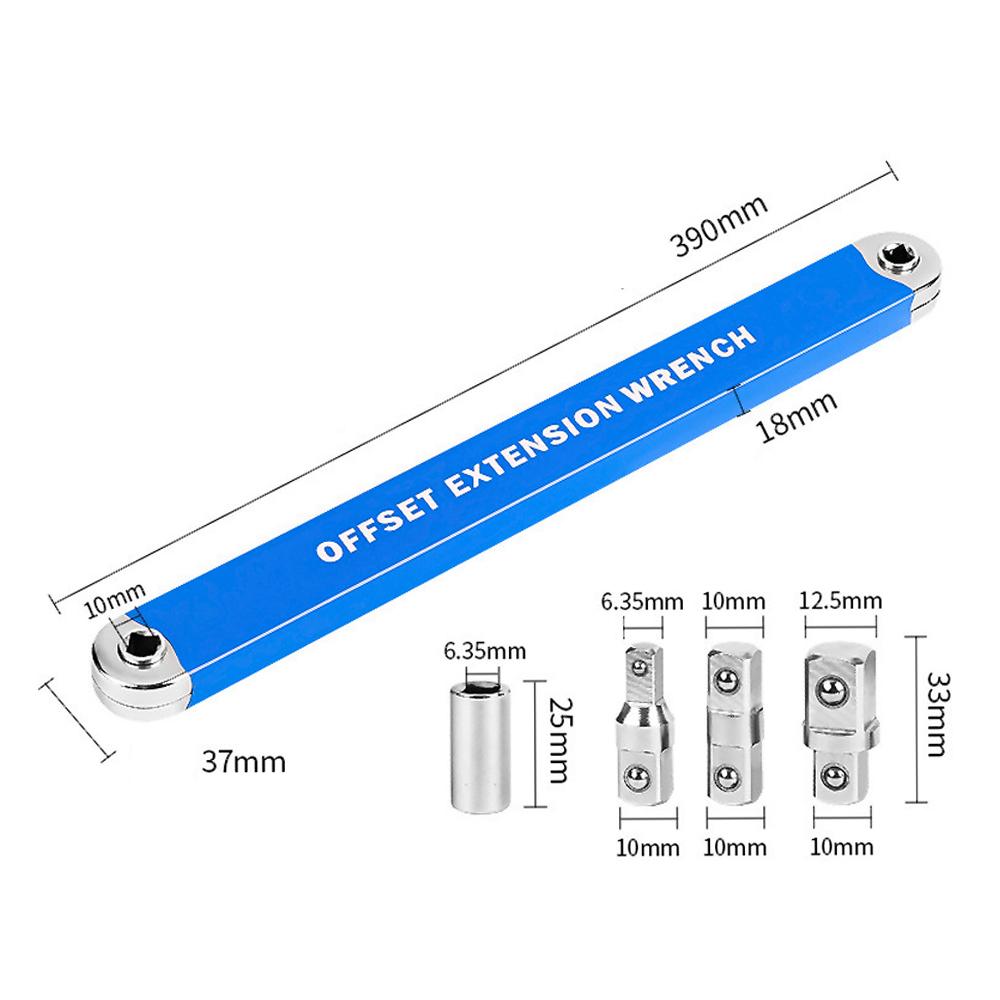 Offset Extension Wrench Impact Socket Ratchet Extension Tool with 1/4inch 3/8inch 1/2inch Drive Adapters Universal