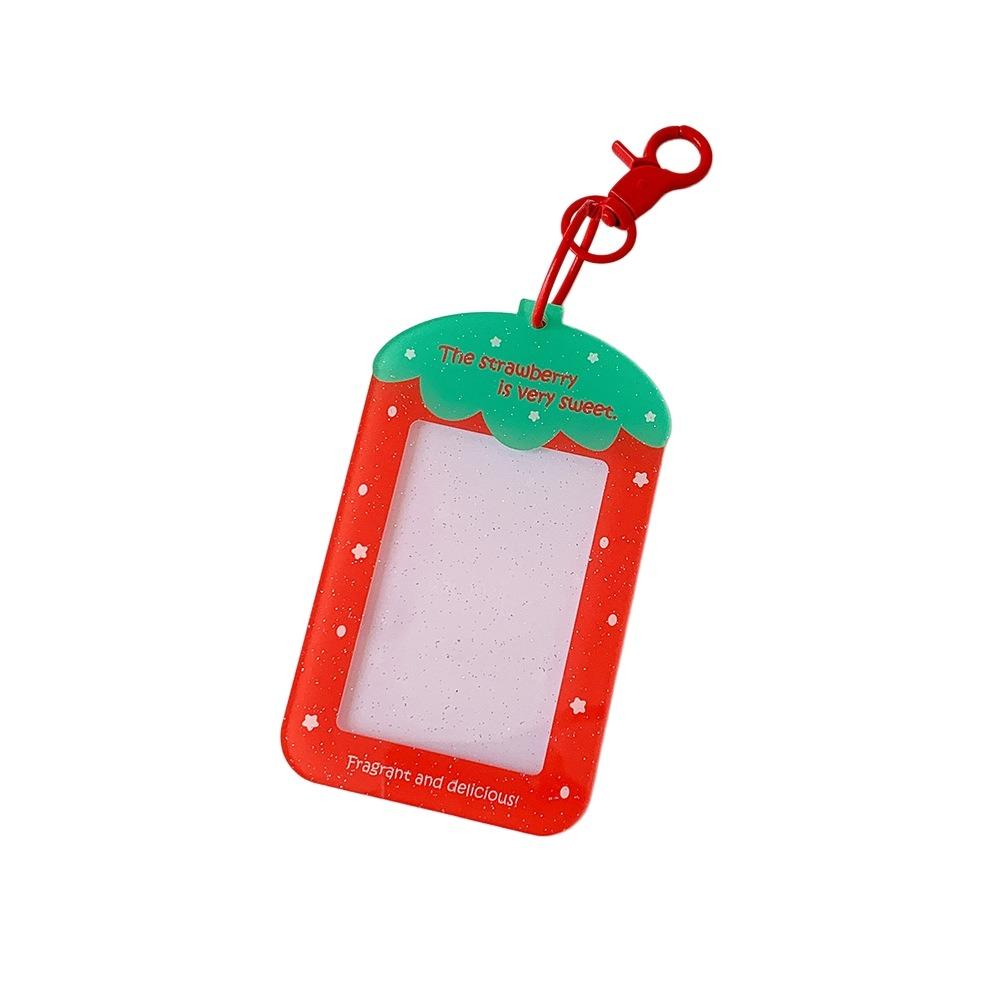 

Fruit Strawberry Acrylic Photocard Holder with Keychain Card Protective Case School Stationery Red No Ball