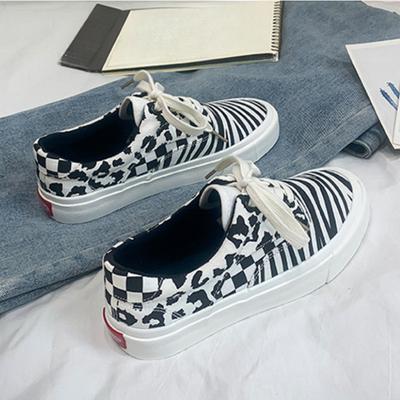 Womens Shoes 2024 Spring and Summer New Fashion Color Block Leopard Print Zebra-stripe Casual Comfortable Lace-Up Canvas Shoes