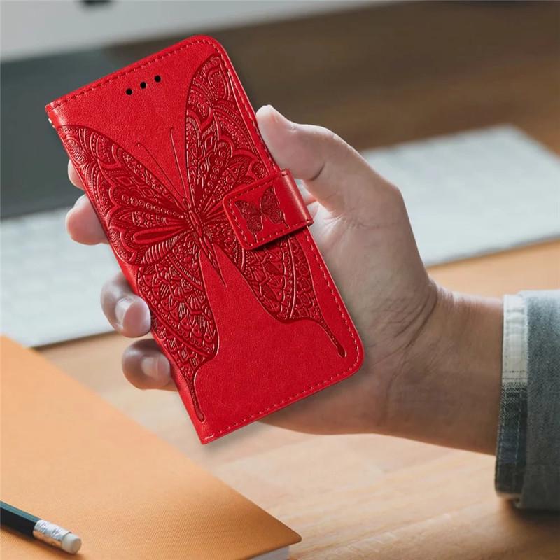 Magnetische Schmetterlings-Prägung Leder Klapphülle für iPhone 12/13