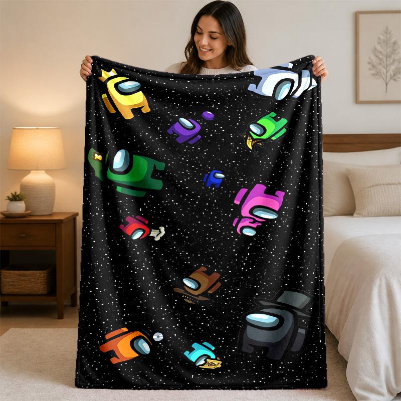Among Us Print Flannel Blanket Cozy Warm Plush Throw Blanket For Bed Sofa Couch Indoor Household Use