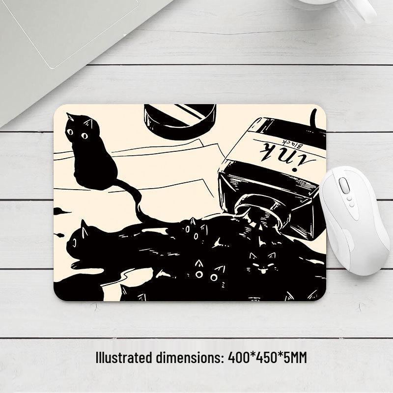 Black Cat Small Mouse Pad - Thickened, High Appearance, Locked Edge, Office Desktop, Hot Selling