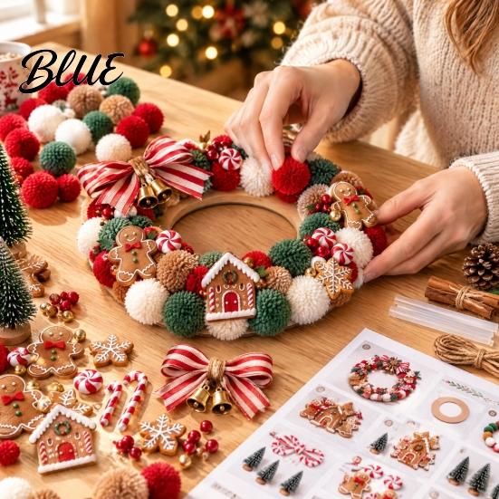 Beginner Craft Sets with Plush Kit Pom-Pom Wreath DIY Christmas Pompom Making Kit Balls Art
